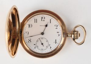 A Zenith 14ct gold keyless wind hunting cased gentleman's pocket watch with unsigned movement, the