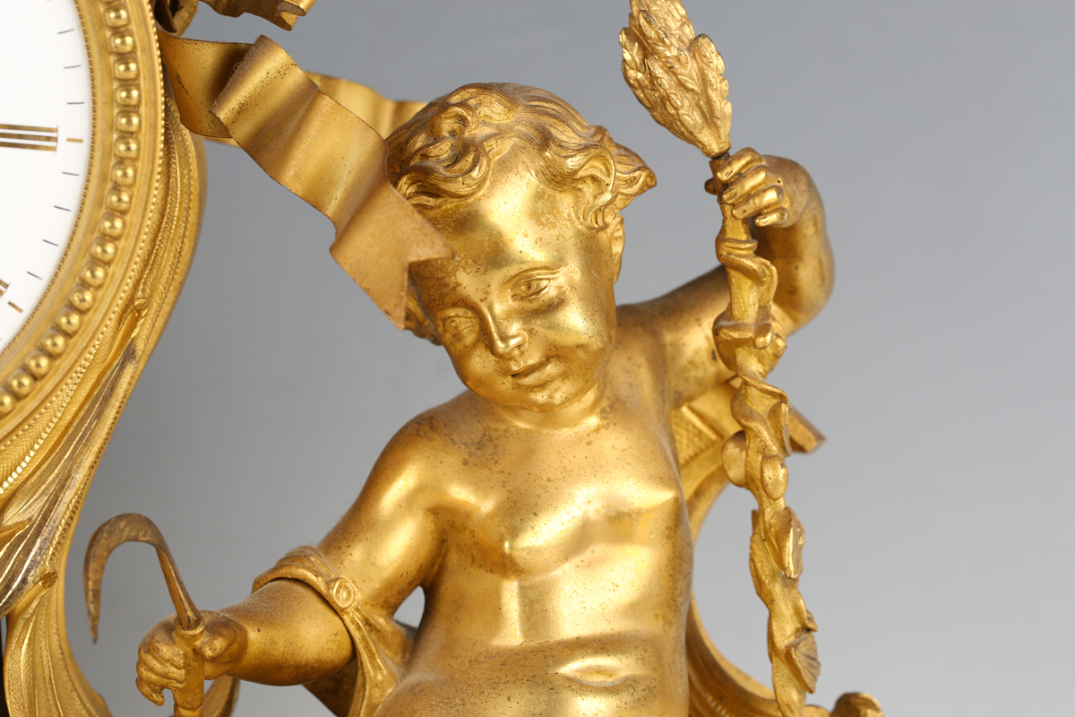 A late 19th century French ormolu mantel clock with eight day movement striking on a bell, the - Image 8 of 10