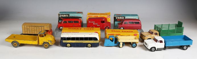 Four Dinky Toys vehicles, comprising No. 415 mechanical horse and trailer, No. 283 coach 'BOAC', No.