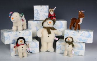 Six Steiff limited edition soft toys, comprising No. 664557 Snowman, No. 664083 Snowdog, No.