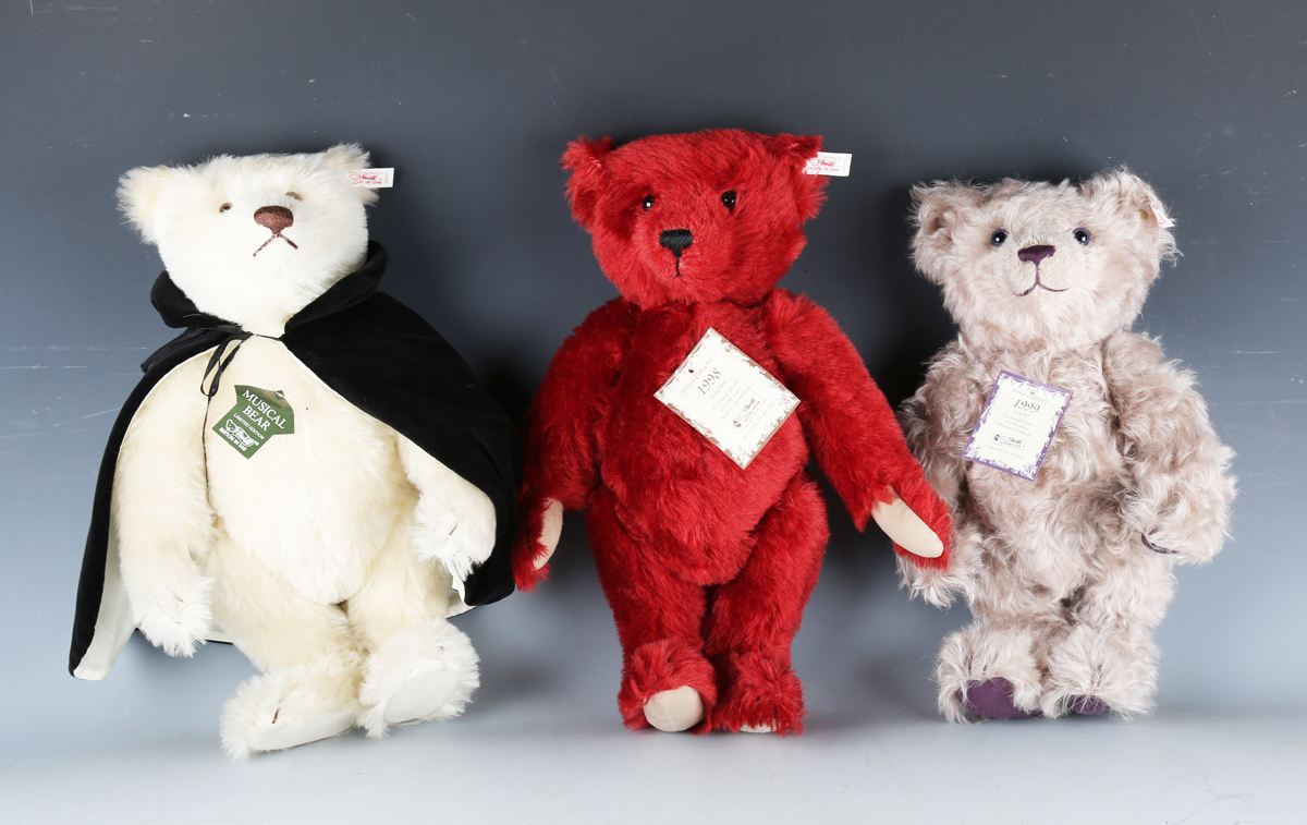 Seven Steiff limited edition teddy bears, comprising No. 650680 Harrods Victorian Musical bear,