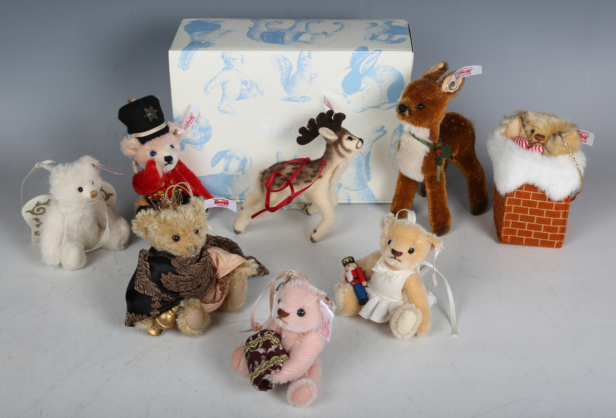 Eight Steiff limited edition ornaments, comprising No. 035319 Teddy Bear Angel, No. 034084 Teddy