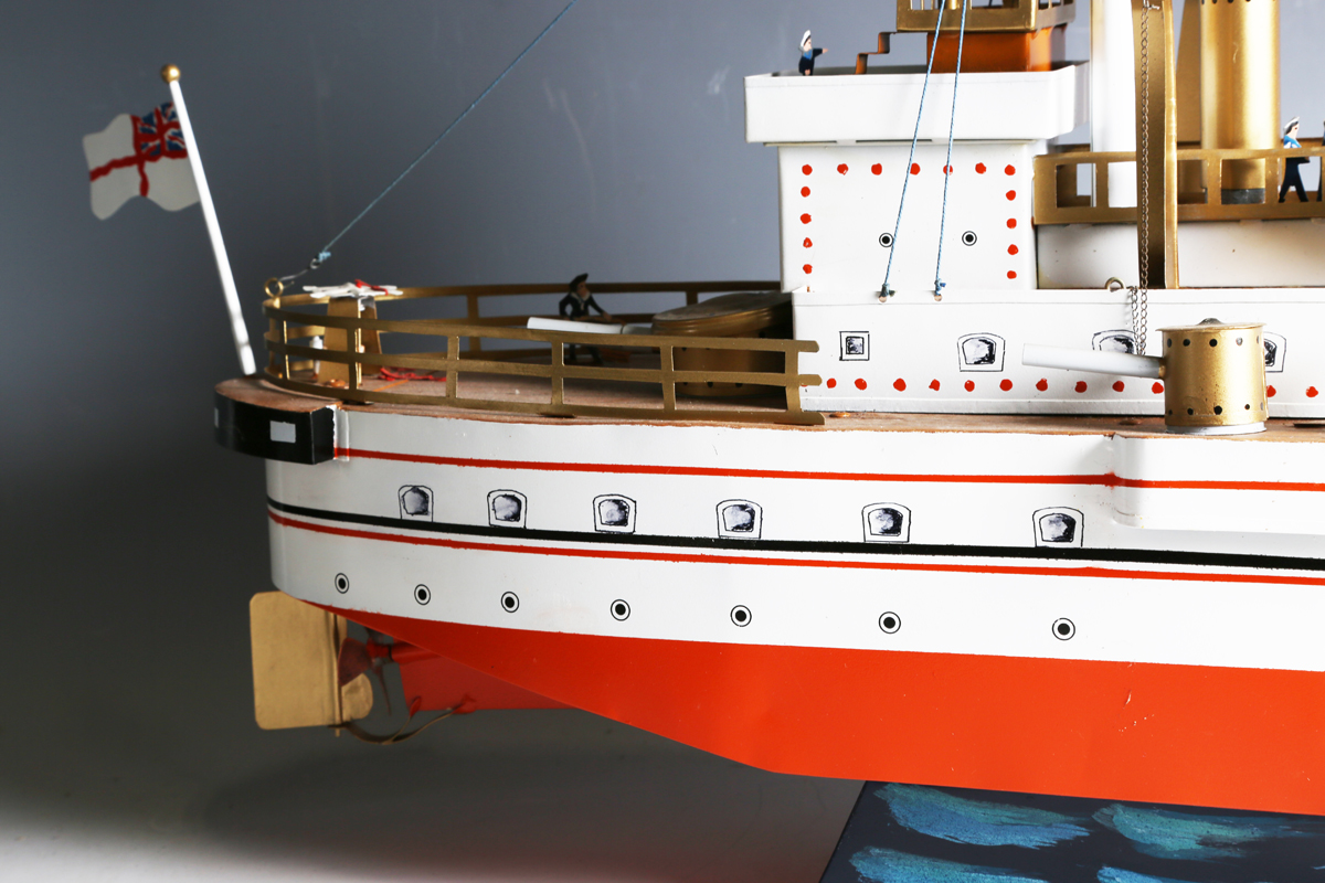 A modern tinplate model of HMS Terrible with Wilesco spirit-fired motor, the hull finished in and - Image 12 of 17