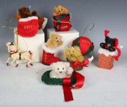 Seven Steiff limited edition year ornaments, comprising No. 681059 Santa's Surprise 2007, No. 662263