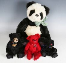 A Charlie Bears Poppy panda bear, with tag, two Minimo Collection by Charlie Bears bears and a