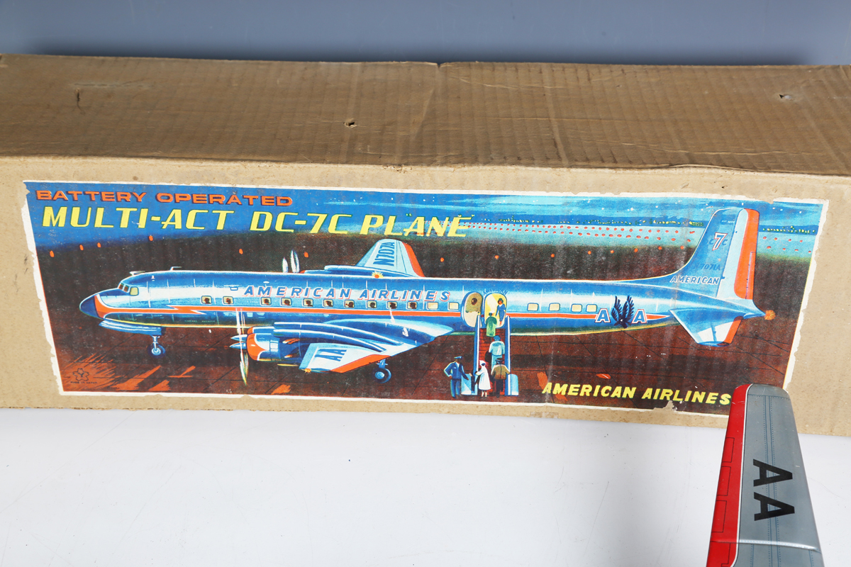 A Yonezawa tinplate battery operated Multi-Act DC-7C plane 'American Airlines' with moving - Image 2 of 8