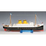 A Tucher & Walther tinplate clockwork liner 'Bremen', the hull finished in black and red, length