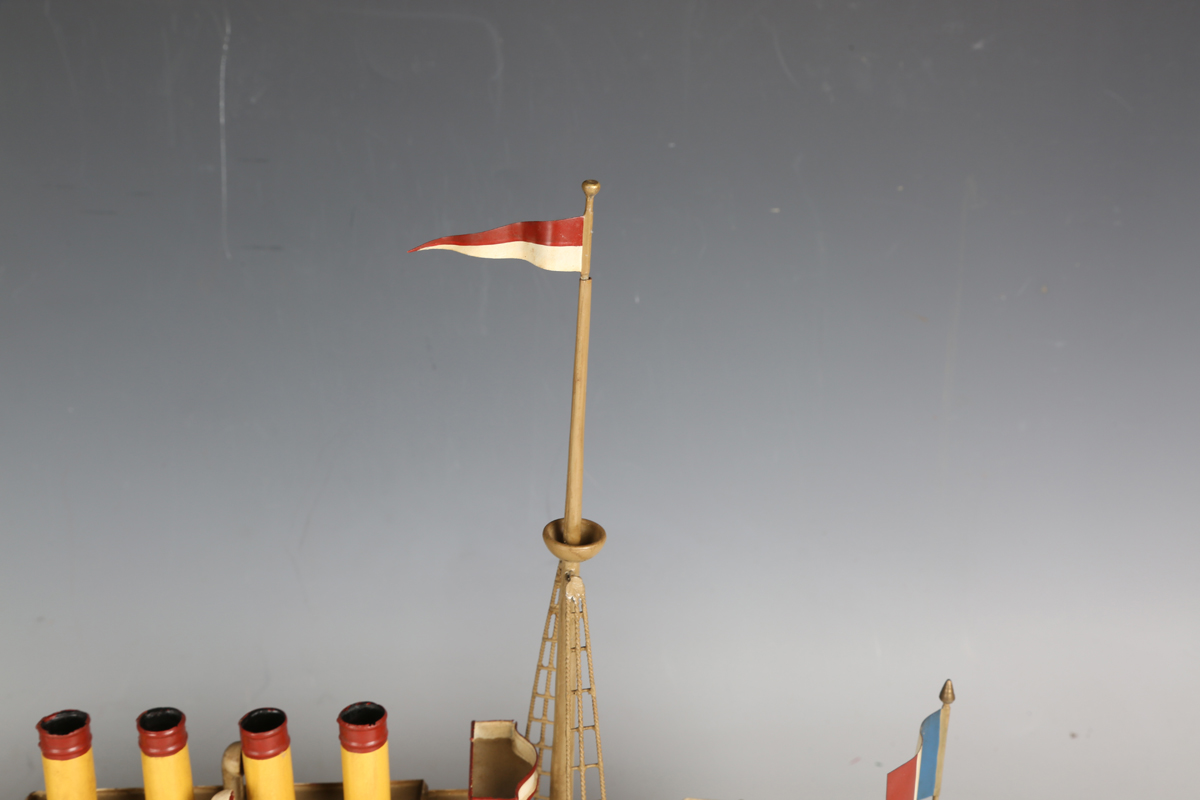 A Carette tinplate clockwork liner with four funnels, two masts with crow's nests and flags, the - Image 6 of 9