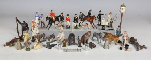 A collection of Britains Garden and Farm Series animals and accessories, including a Fordson