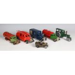 Six Tri-ang Minic tinplate clockwork vehicles, comprising pre-war 15M petrol tanker 'Shell/BP',