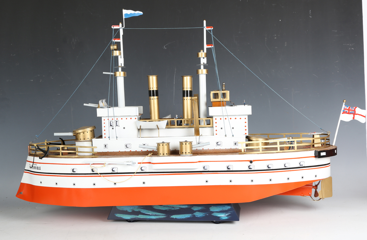 A modern tinplate model of HMS Terrible with Wilesco spirit-fired motor, the hull finished in and - Image 9 of 17