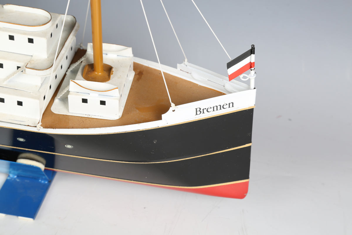 A Tucher & Walther tinplate clockwork liner 'Bremen', the hull finished in black and red, length - Image 7 of 11