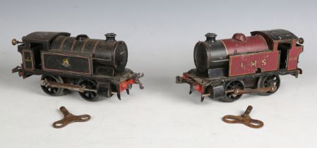 A Hornby gauge O clockwork 0-4-0 tank locomotive 2270 in LMS maroon and black, together with another