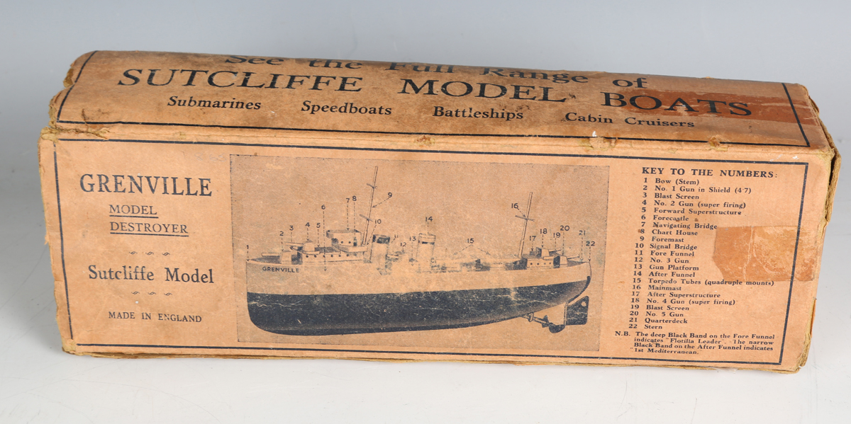 A Sutcliffe tinplate clockwork 'Grenville' model destroyer with five deck guns, torpedo tubes and - Image 2 of 6