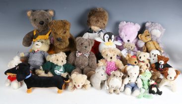 A collection of teddy bears and other soft toys, including Robin Rive golly, Isabelle Collection