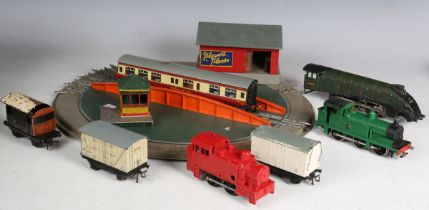 A collection of Hornby Dublo three-rail items, including locomotive 'Mallard' and tender, diesel