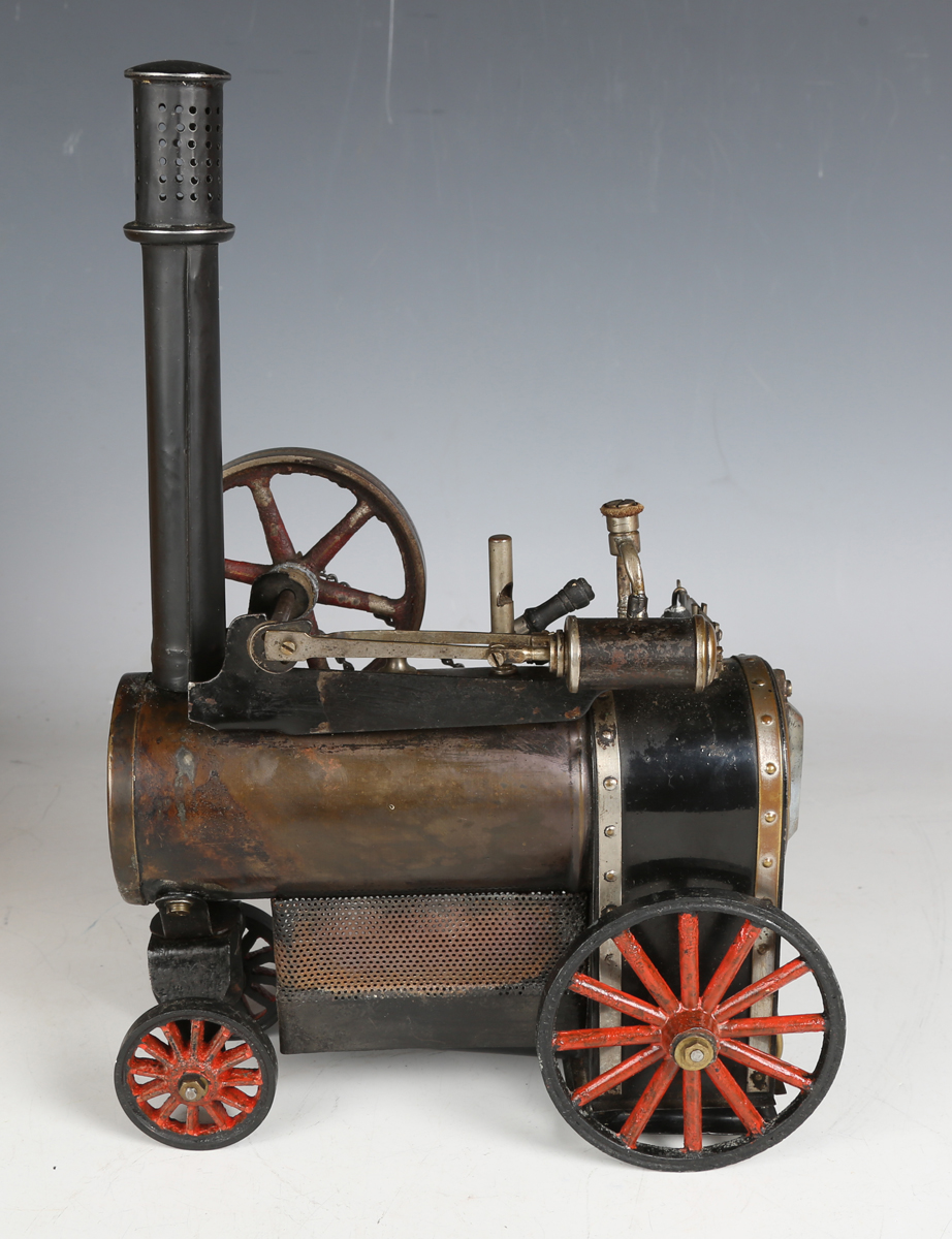 A portable steam engine, probably Doll & Co, with chimney, three-wick burner, flywheel with single - Image 5 of 9