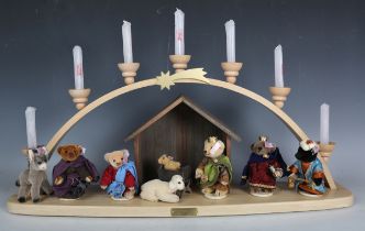 A Steiff limited edition No. 037283 Christmas Schwibbogen nativity scene candle holder with baby