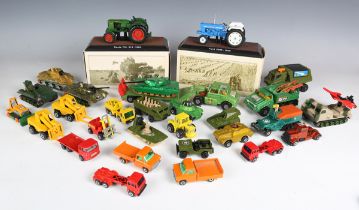 A collection of Matchbox Battle Kings vehicles, including tanks and tank transporter, other Matchbox
