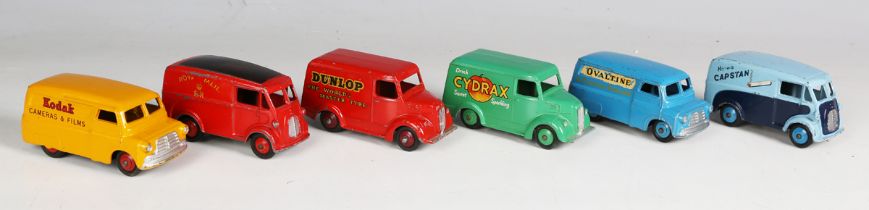 Six Dinky Toys vans, comprising No. 260 Morris 'Royal Mail', No. 465 Morris 'Capstan', No. 454