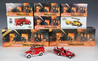 Fifteen Matchbox Models of Yesteryear Fire Engine Series vehicles, including YFE08 1936 Leyland