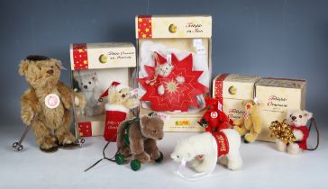 Nine Steiff limited edition ornaments, comprising North American issue No. 668586 Baby's First