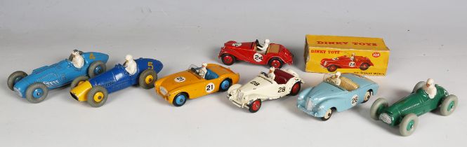 Seven Dinky Toys sports and racing cars, comprising No. 108 MG Midget Sports, boxed, No. 109