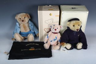 Three Steiff bears, comprising No. 420559 Bagi, with cloth carry bag, No. 670114 Fisher and No.