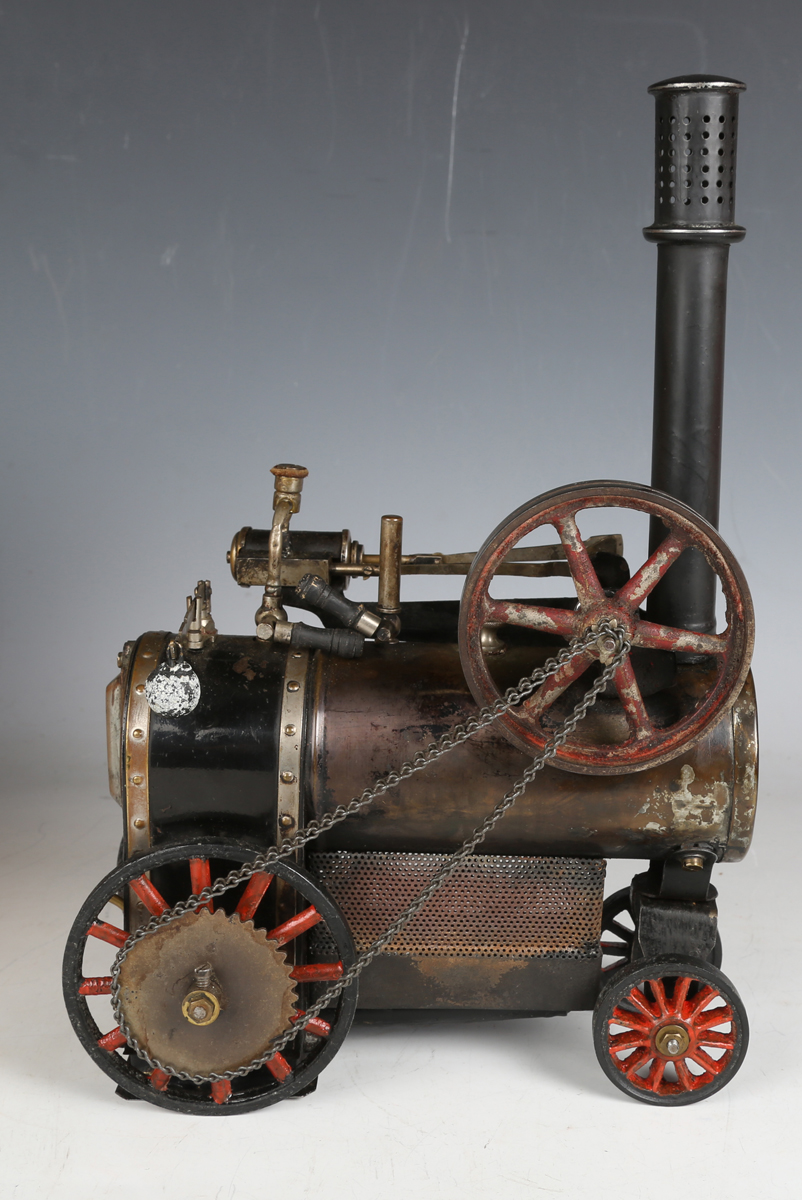 A portable steam engine, probably Doll & Co, with chimney, three-wick burner, flywheel with single - Image 9 of 9