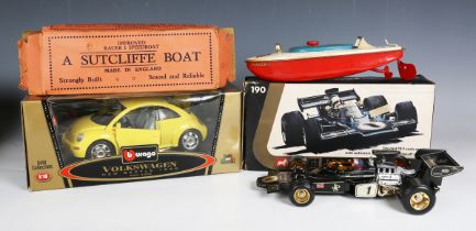A collection of diecast vehicles, including Dinky Toys army vehicles, Corgi No. 190 JPS Lotus