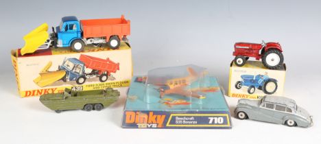 Five Dinky Toys vehicles, comprising No. 710 Beechcraft 535 Bonanza aircraft, No. 308 Leyland 384