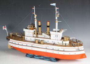 A modern tinplate model of HMS Terrible with Wilesco spirit-fired motor, the hull finished in and