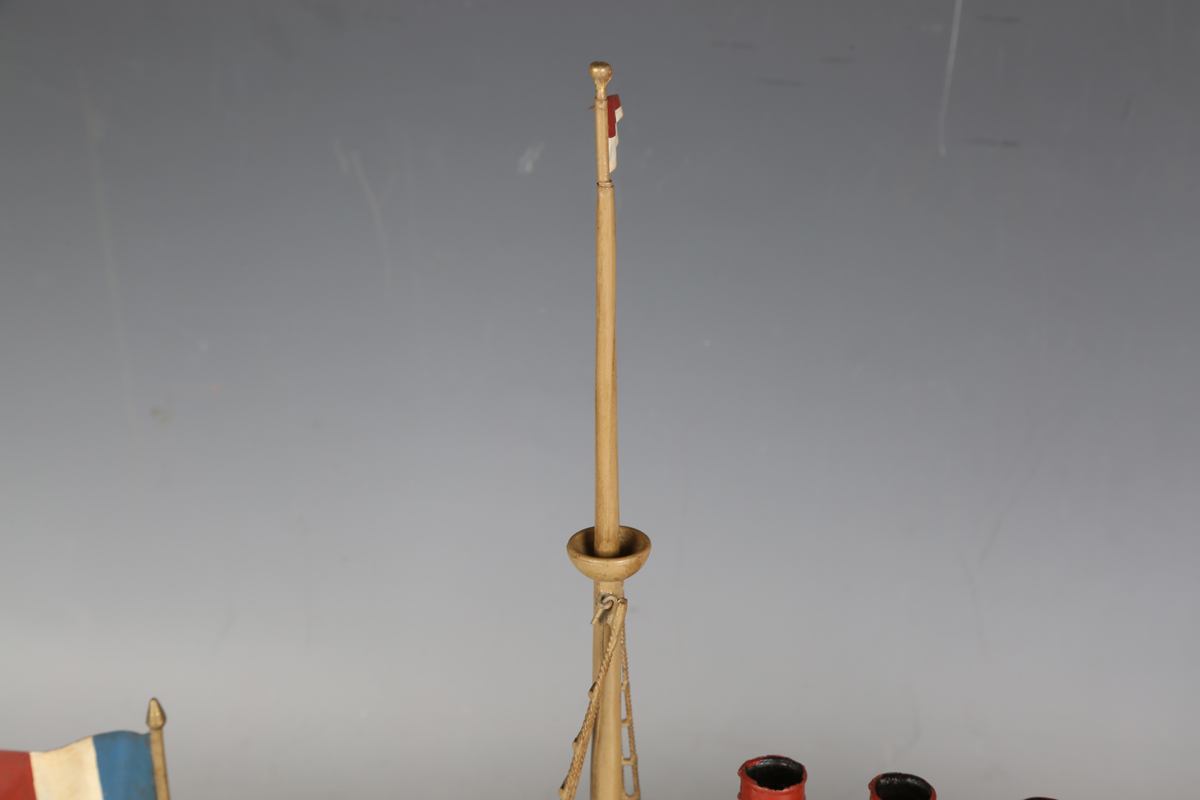 A Carette tinplate clockwork liner with four funnels, two masts with crow's nests and flags, the - Image 5 of 9