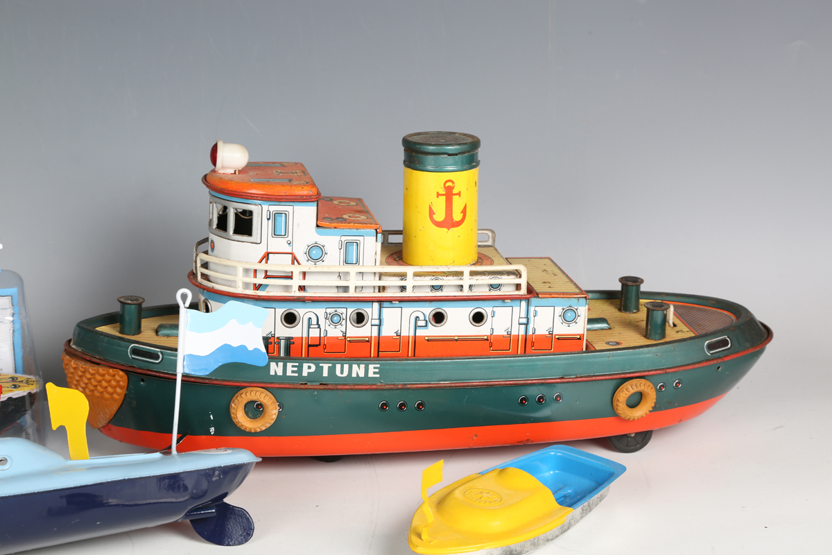 A TM Japan tinplate battery powered tugboat 'Neptune', length 38cm, together with three Camphor- - Image 4 of 4