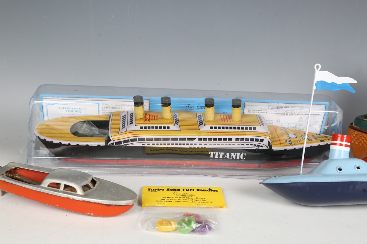 A TM Japan tinplate battery powered tugboat 'Neptune', length 38cm, together with three Camphor- - Image 3 of 4