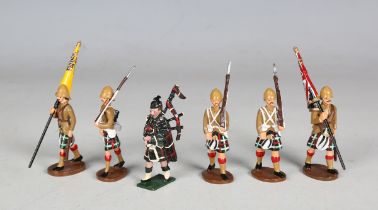 A King & Country set of six metal diecast Argyll & Sutherland soldiers wearing tropical uniform,