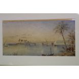 Artist Unknown - watercolour Nile scene with boats 7½" x 15½"