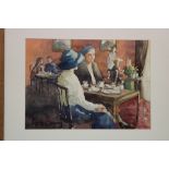 June Bevan - watercolour "Afternoon Tea", signed, labelled to verso,