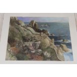 Ken Symonds - pastel "The Cliff Path Lamorna", signed, inscribed to verso,