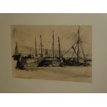 Artist Unknown - pen and ink Harbour scene with fishing boats,