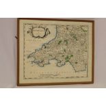 A hand coloured map of South Wales by Robert Morden,