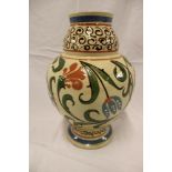 A Torquay Aller Vale pottery tapered vase with painted decoration on cream ground,