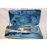 A silver plated tenor horn in fitted case