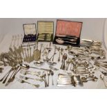 A large selection of electroplated table cutlery, serving cutlery, ladles,