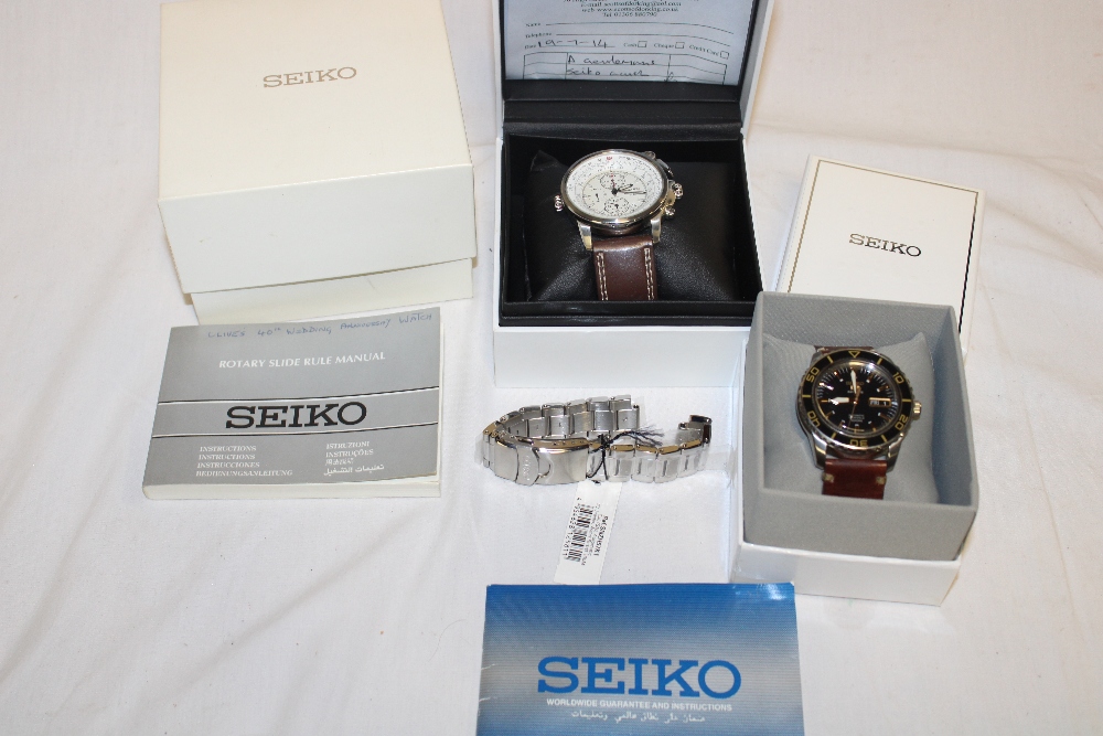 A gentleman's Seiko 5 Sports wristwatch with leather strap,