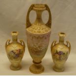 A Continental china tapered two-handled vase with painted floral decoration,