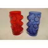 A pair of 1970's Finland modernist "Pablo" vases in red and blue with roundel decoration by E.