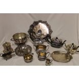 Various silver plated items including electro-plated four-piece tea and coffee set,