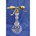 A good quality old cut glass table lamp with chromium plated twin lamp mount (minus shade)