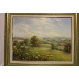 A** Wells-Price - oil on canvas Rural scene with sheep grazing,